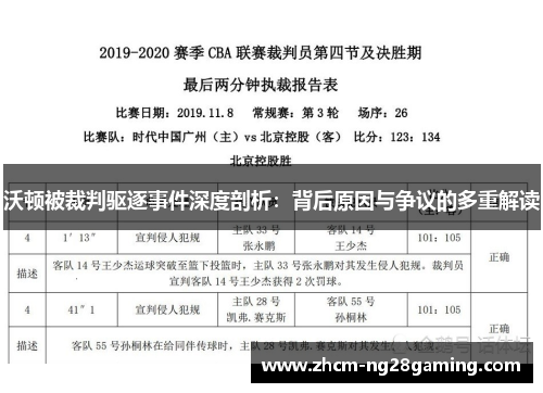 沃顿被裁判驱逐事件深度剖析:背后原因与争议的多重解读 沃顿被裁判驱逐事件深度剖析:背后原因与争议的多重解读